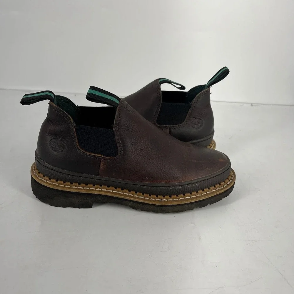 Georgia Boot Brown Leather Slip-On Ankle Boots